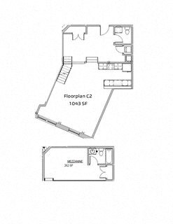 split floor plan of a house with a bedroom and a living room